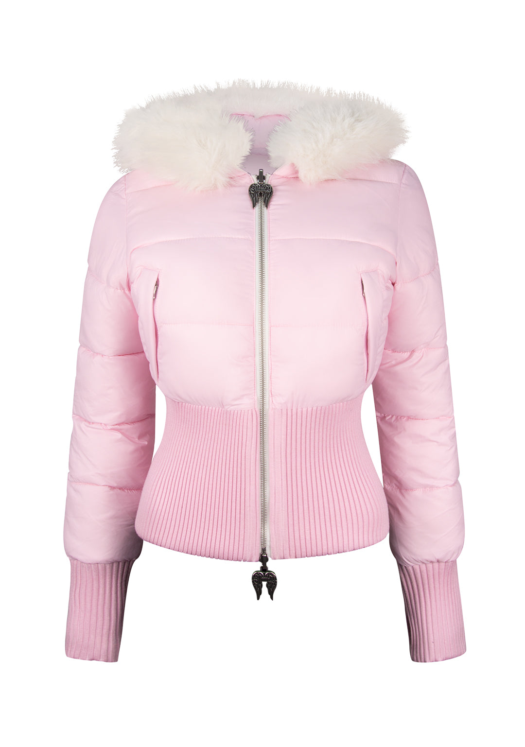 FALLEN FAUX FUR REVERSIBLE RIB PUFFER JACKET BABY PINK AND WHITE-Coordom