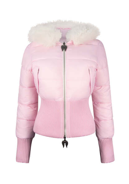 FALLEN FAUX FUR REVERSIBLE RIB PUFFER JACKET BABY PINK AND WHITE-Coordom