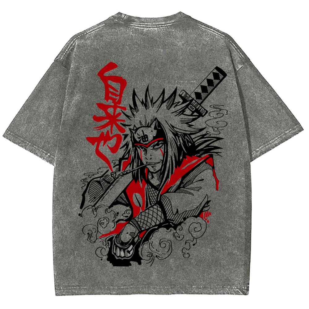 Naruto Sannin Jiraiya Printed Vintage Washed Tee Unisex Oversize Cotton T-shirt-Coordom