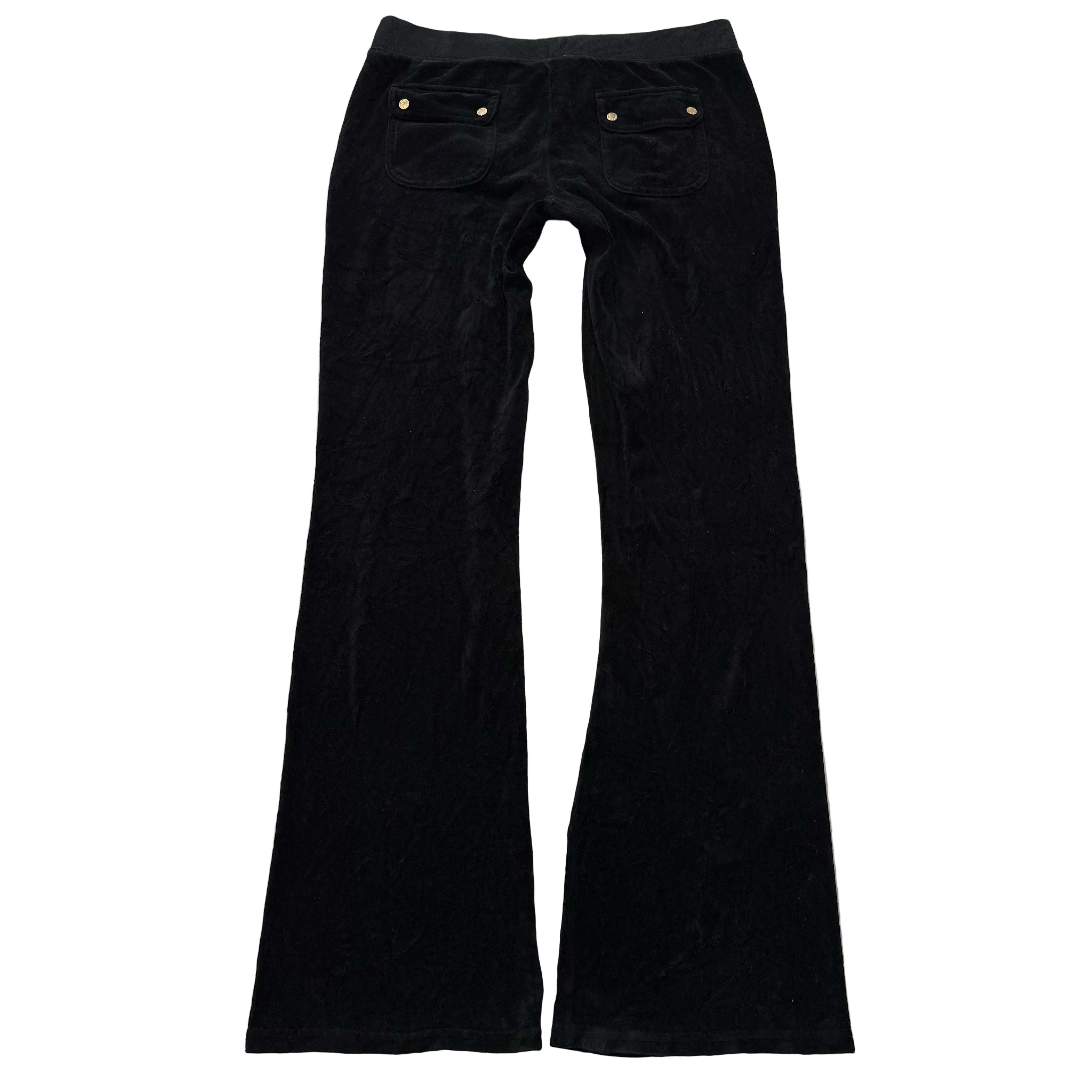Juicy Couture Women's Black Velour Flare Track Pants Back Snap Pockets Size M-Coordom