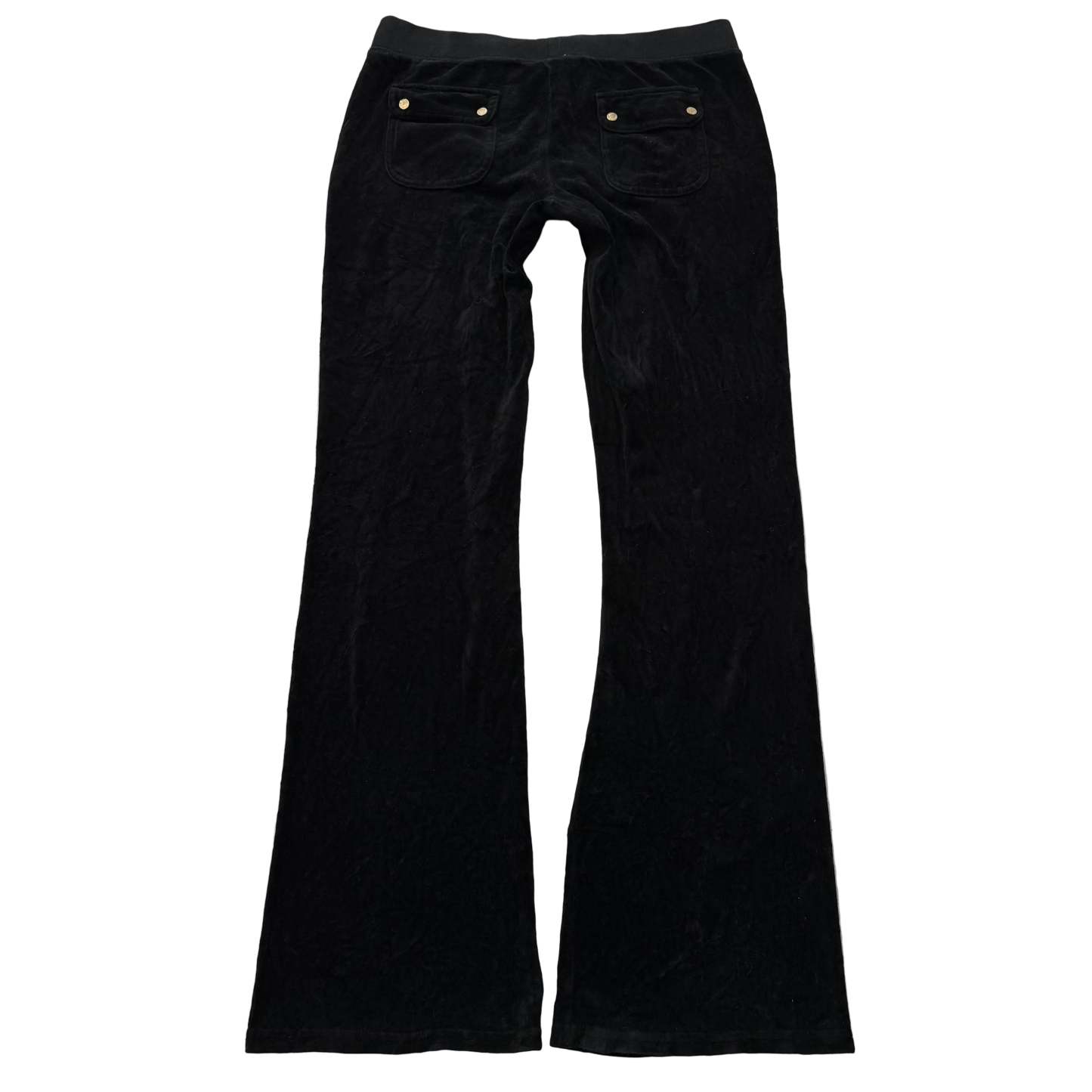 Juicy Couture Women's Black Velour Flare Track Pants Back Snap Pockets Size M-Coordom
