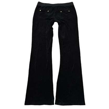 Juicy Couture Women's Black Velour Flare Track Pants Back Snap Pockets Size M-Coordom