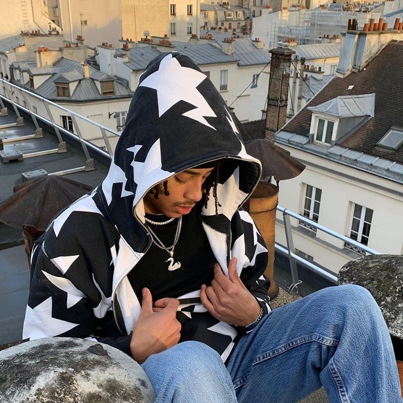 Star Hoodie Retro Zip Up-Coordom