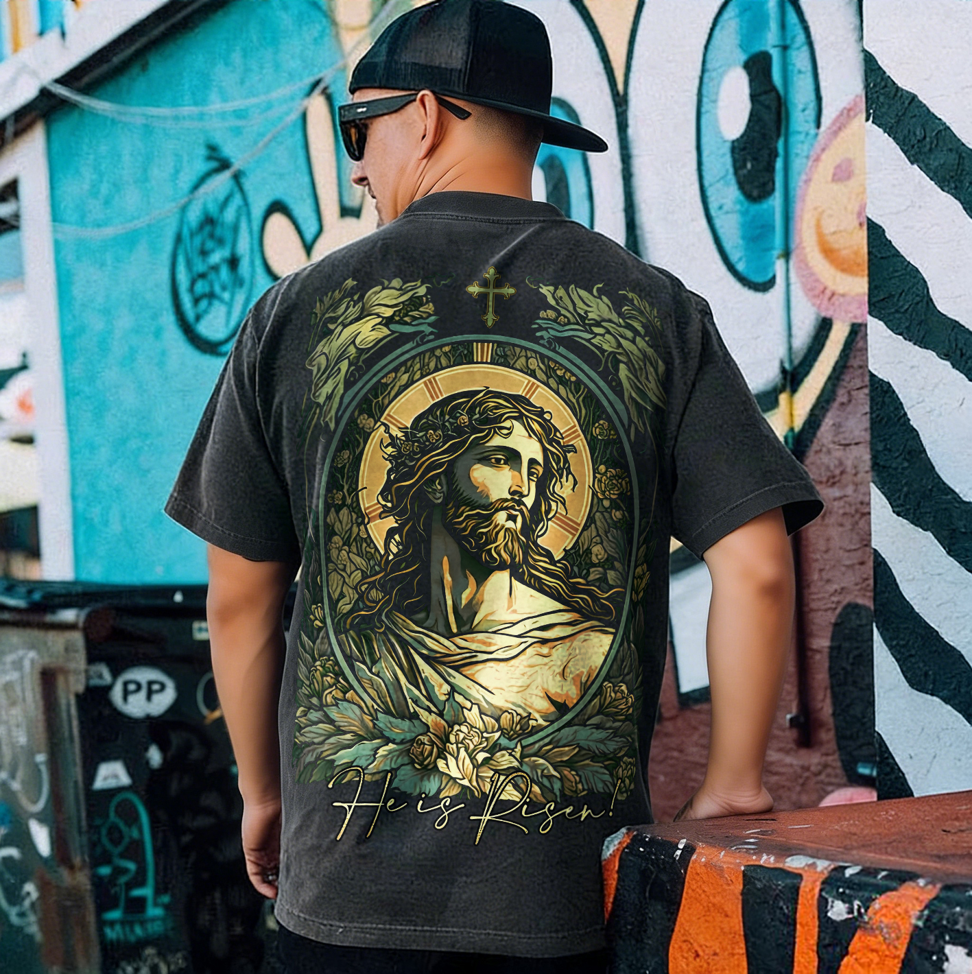 He Is Risen Printed Men's Washed Tee-Coordom