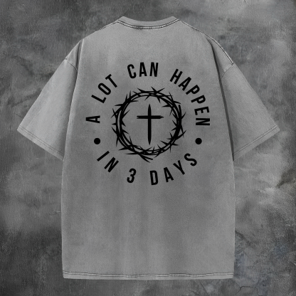 A Lot Can Happen In 3 Days Printed Men's Washed Tee-Coordom