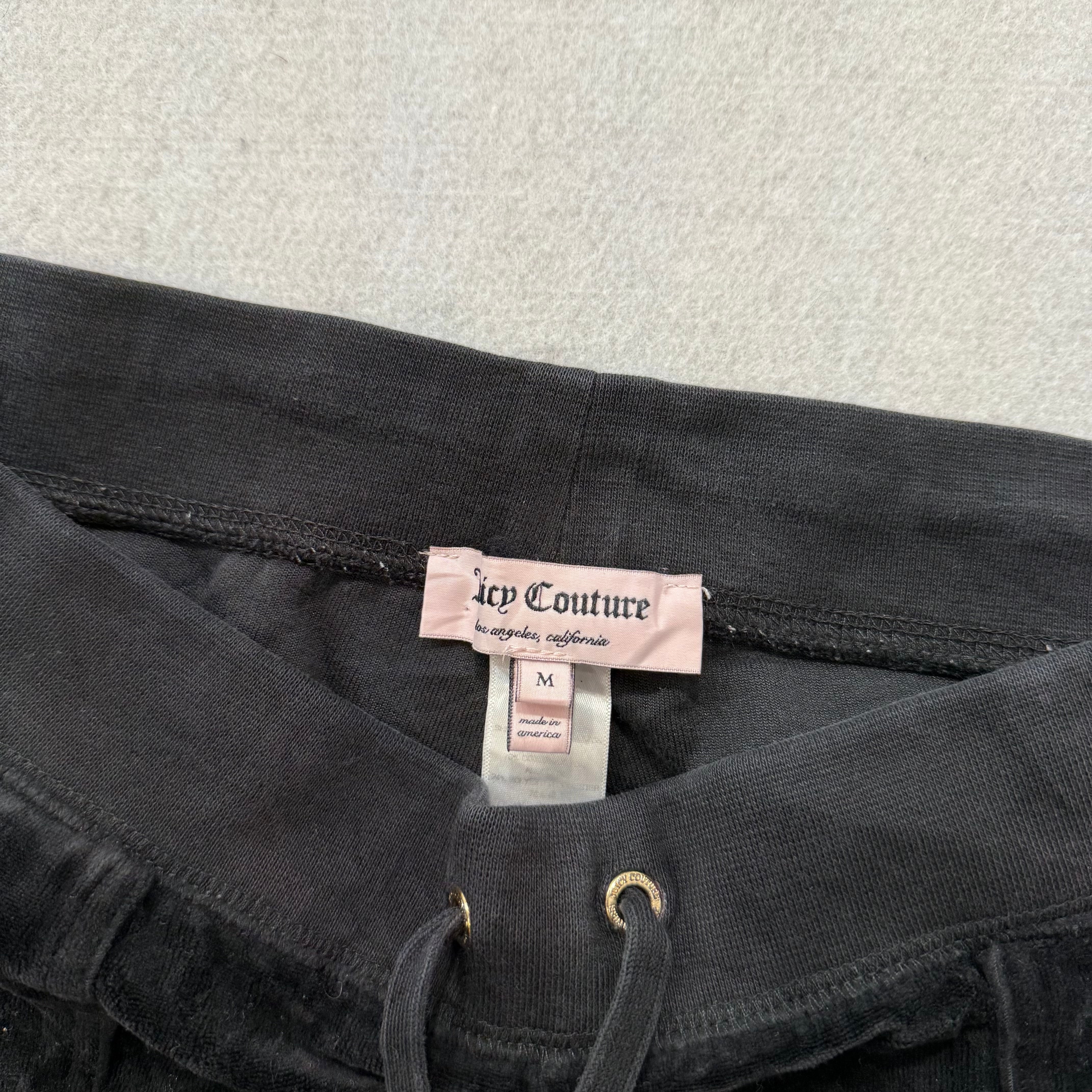 Juicy Couture Women's Black Velour Flare Track Pants Back Snap Pockets Size M-Coordom