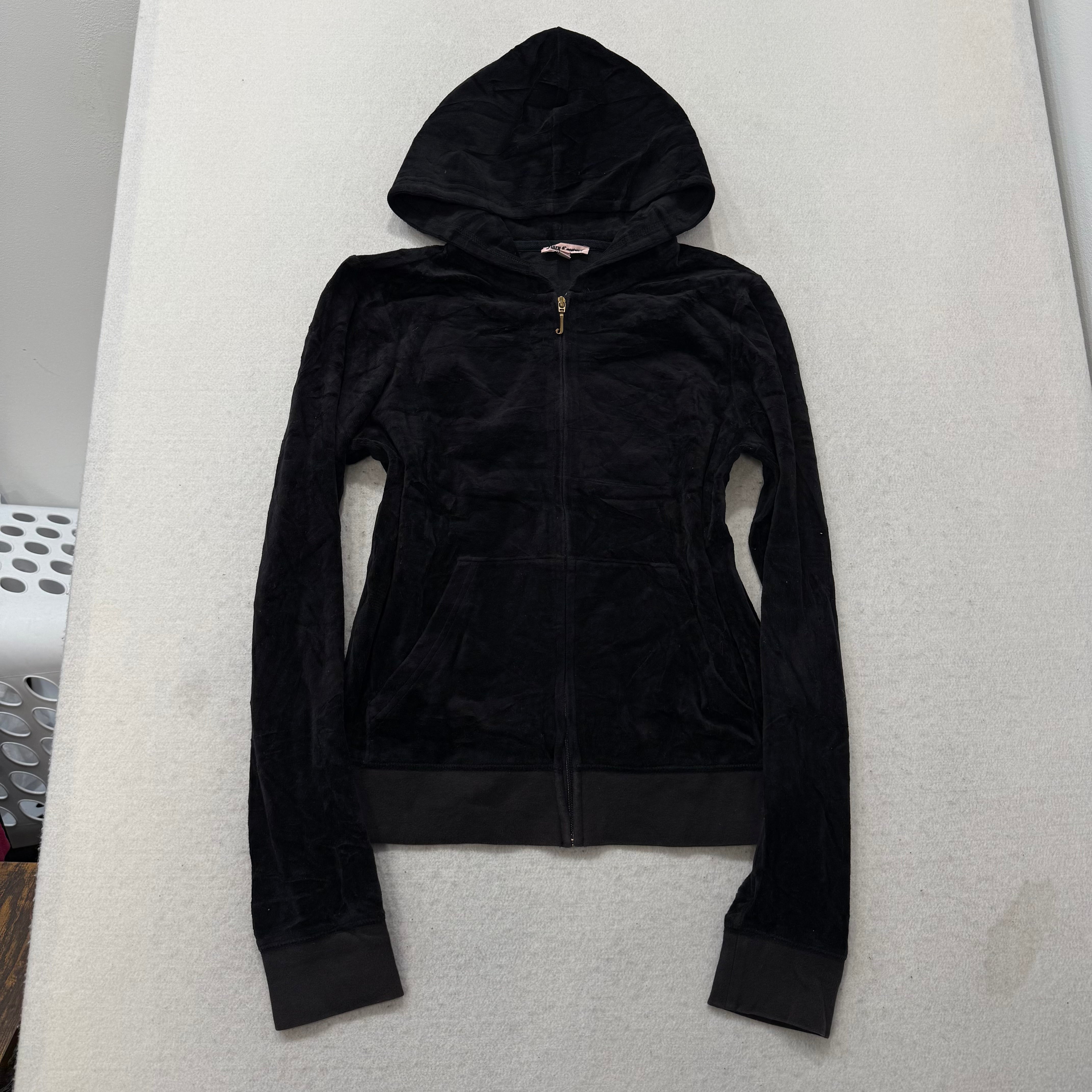 Juicy Couture Los Angeles Women's Black Velour Zip-Up Hoodie Crest logo Size L-Coordom