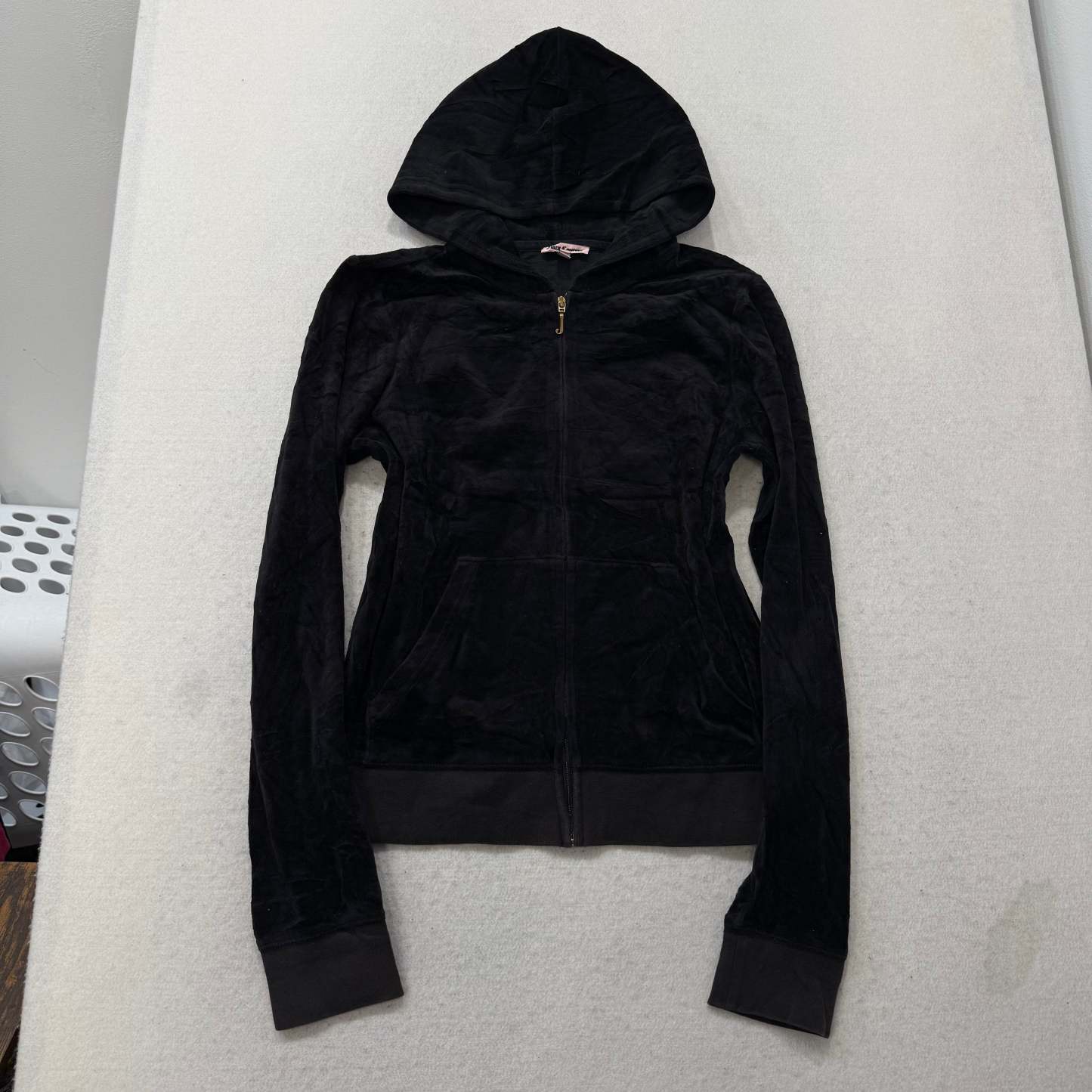 Juicy Couture Los Angeles Women's Black Velour Zip-Up Hoodie Crest logo Size L-Coordom