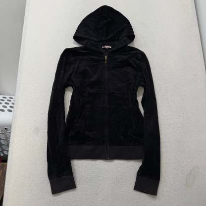 Juicy Couture Los Angeles Women's Black Velour Zip-Up Hoodie Crest logo Size L-Coordom