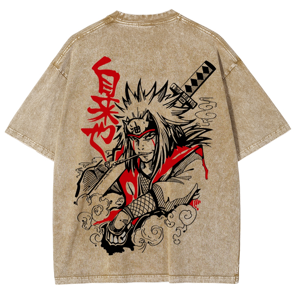 Naruto Sannin Jiraiya Printed Vintage Washed Tee Unisex Oversize Cotton T-shirt-Coordom