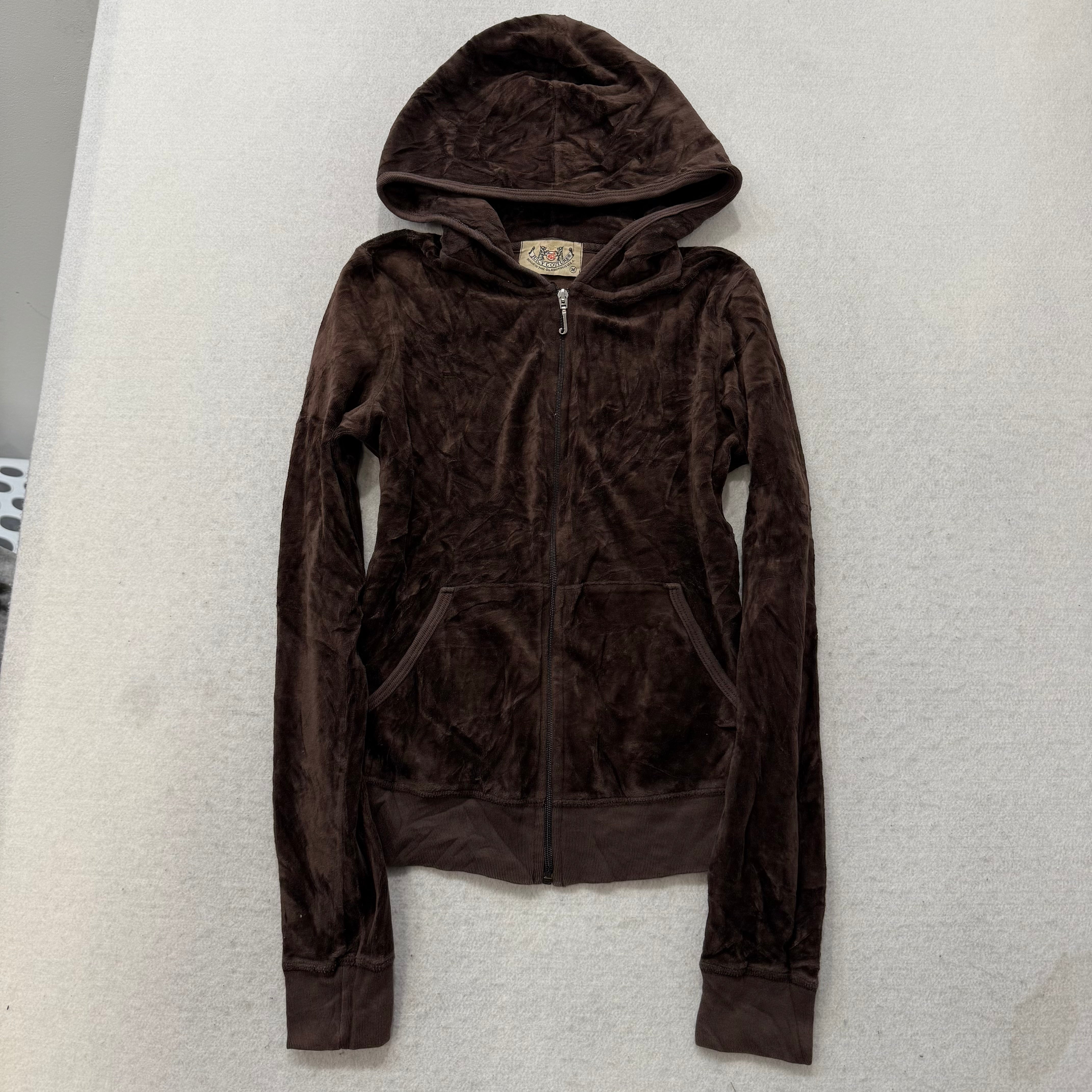 2003 Vintage Juicy Couture Scottie Dogs Womens Brown Velour Zip-Up Hoodie Size M-Coordom