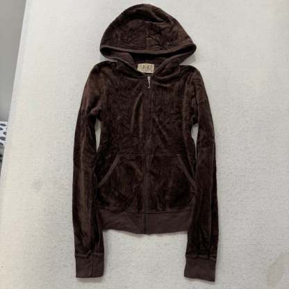 2003 Vintage Juicy Couture Scottie Dogs Womens Brown Velour Zip-Up Hoodie Size M-Coordom