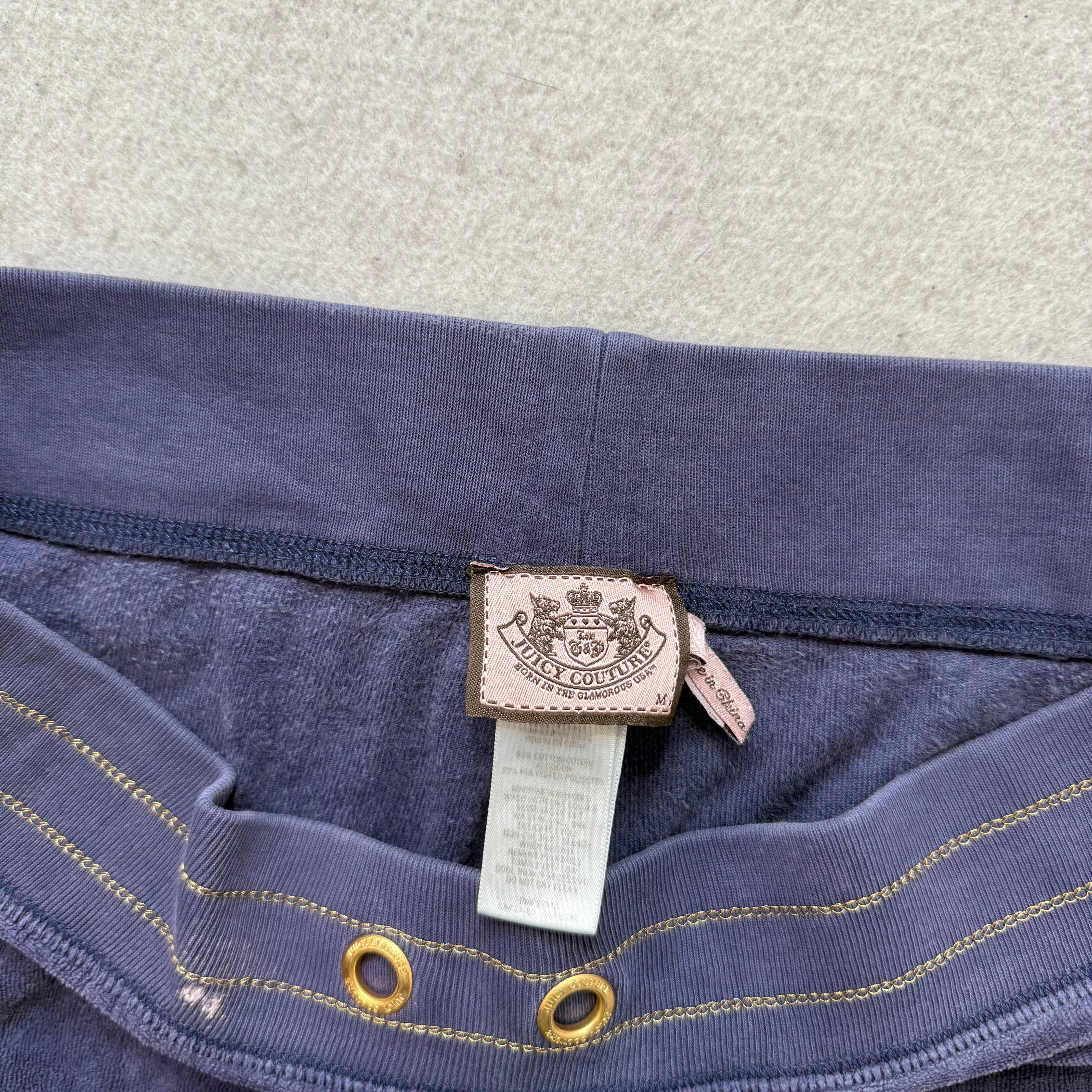Juicy Couture Women's Deep Blue Velour Flare Leg Track Pant Graphic Logo Size M-Coordom