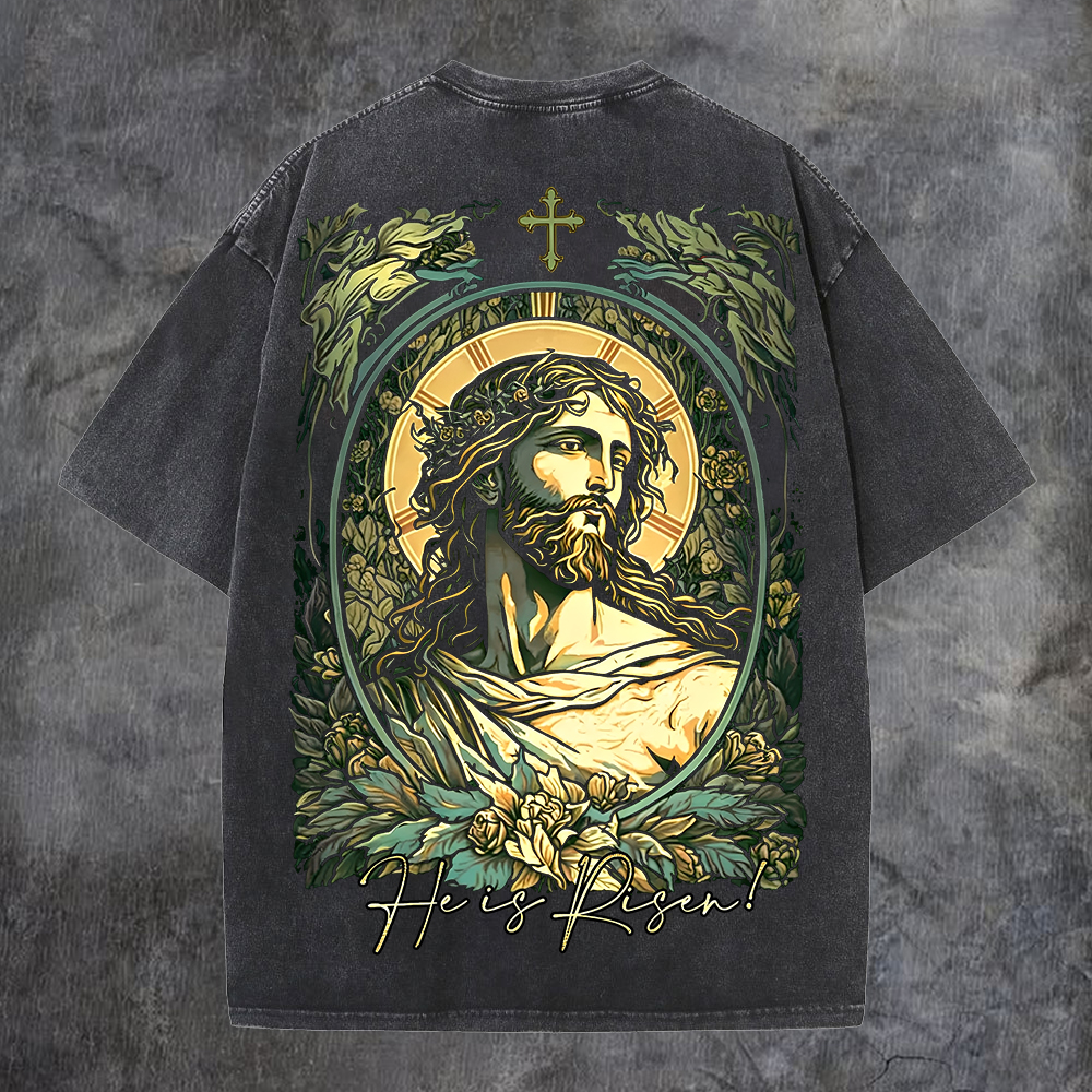 He Is Risen Printed Men's Washed Tee-Coordom