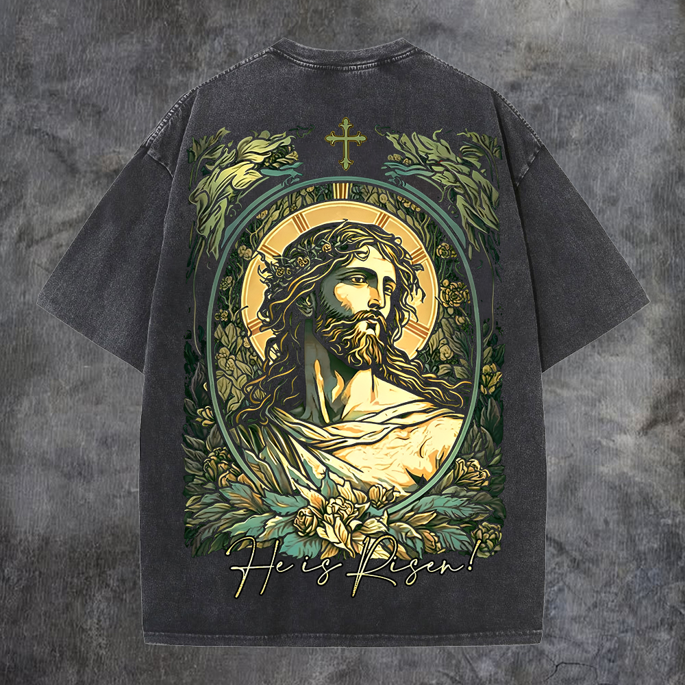 He Is Risen Printed Men's Washed Tee-Coordom