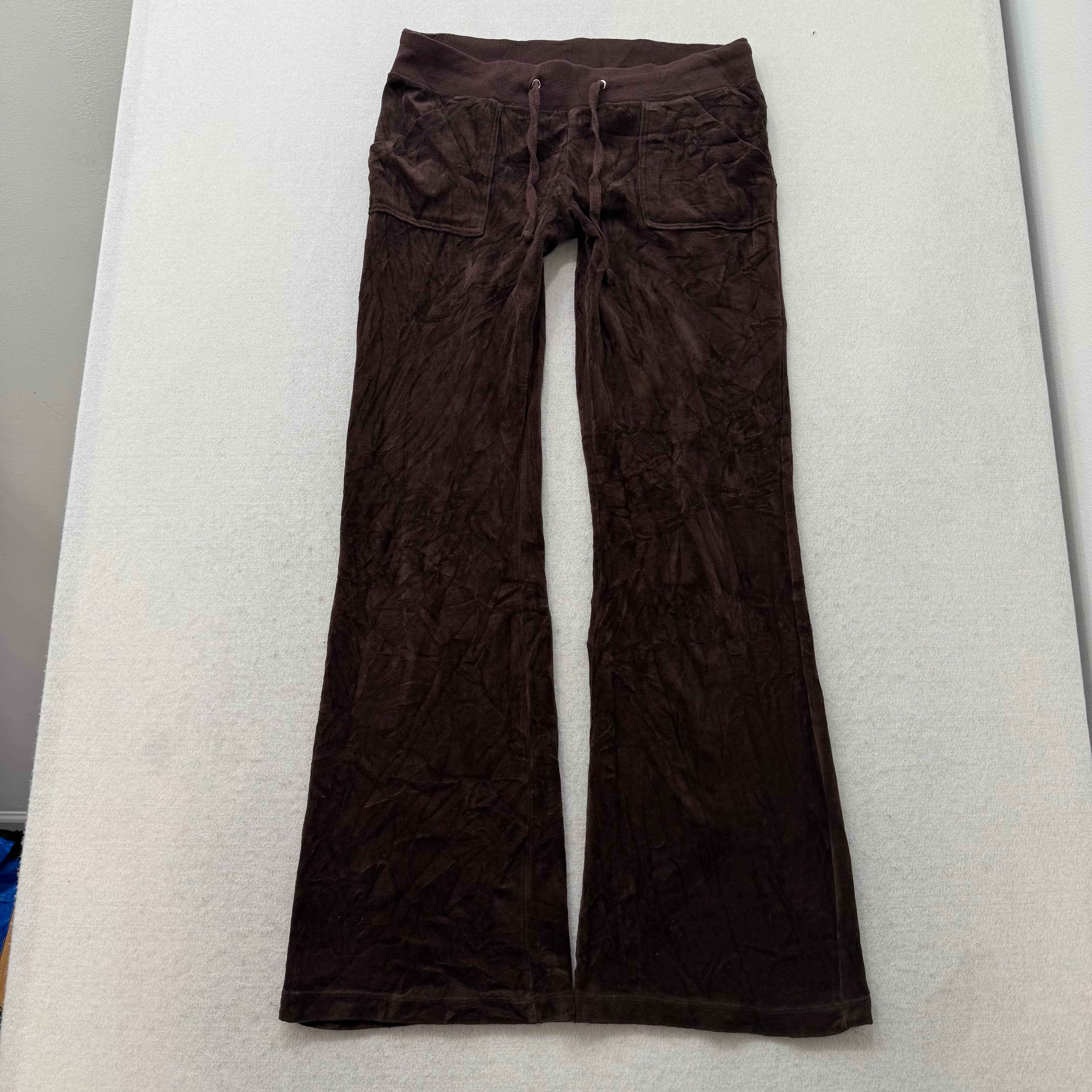 Juicy Couture Women's Brown Velour Flared Track Pant Back Snap Pockets Size M-Coordom