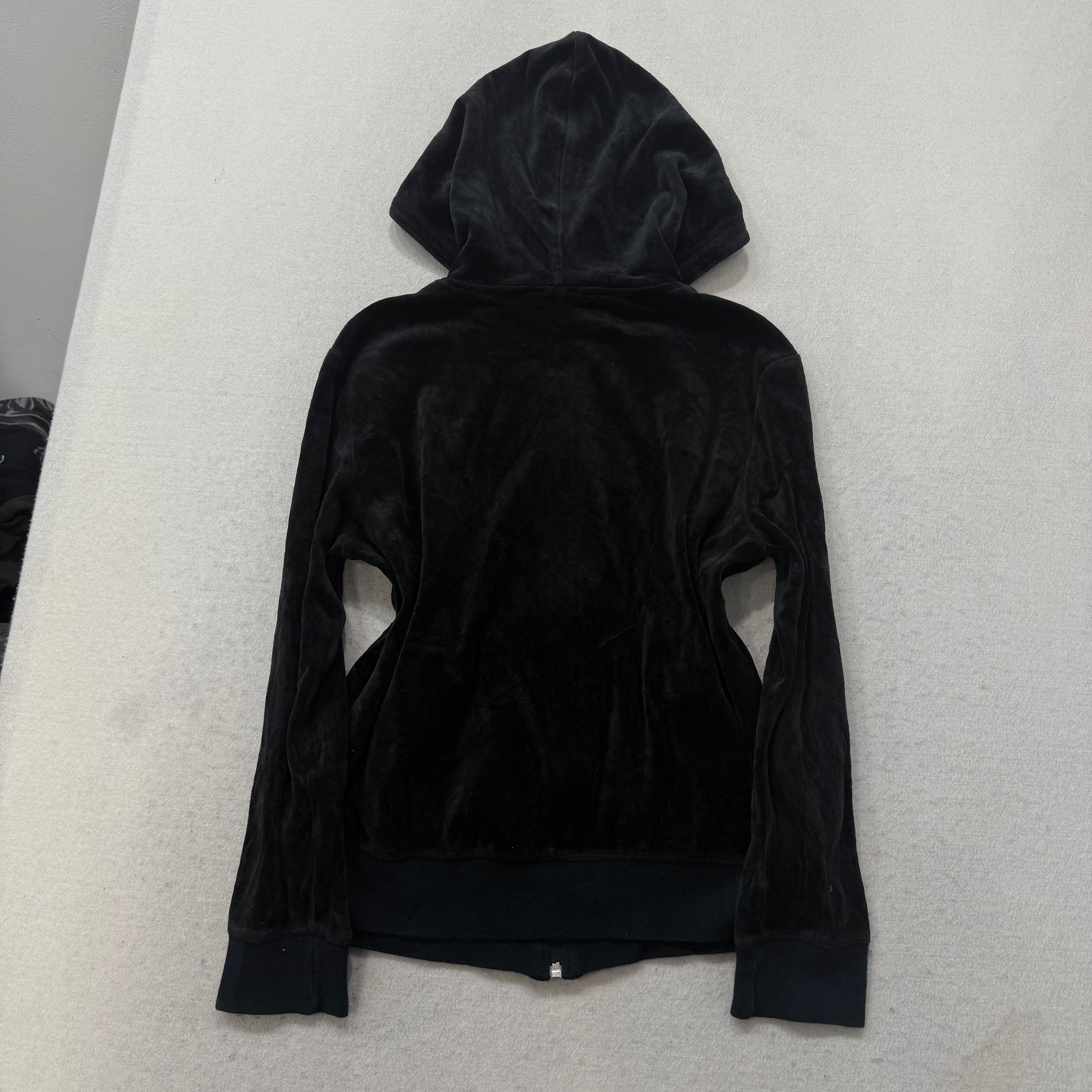 Juicy Couture Women Black Velour Tracksuit Set Zip Up Hoodie & Flare Pant Size S-Coordom