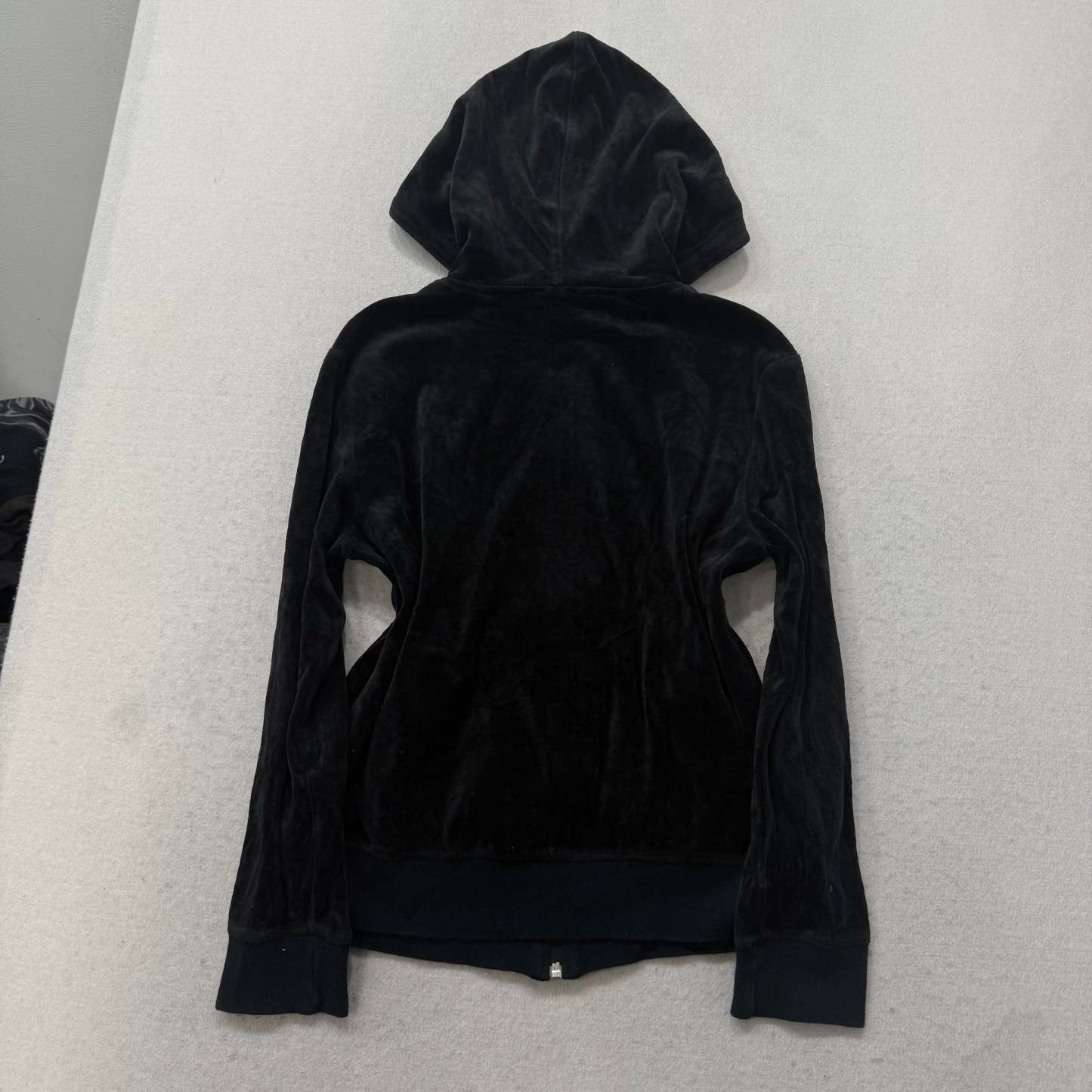 Juicy Couture Women Black Velour Tracksuit Set Zip Up Hoodie & Flare Pant Size S-Coordom