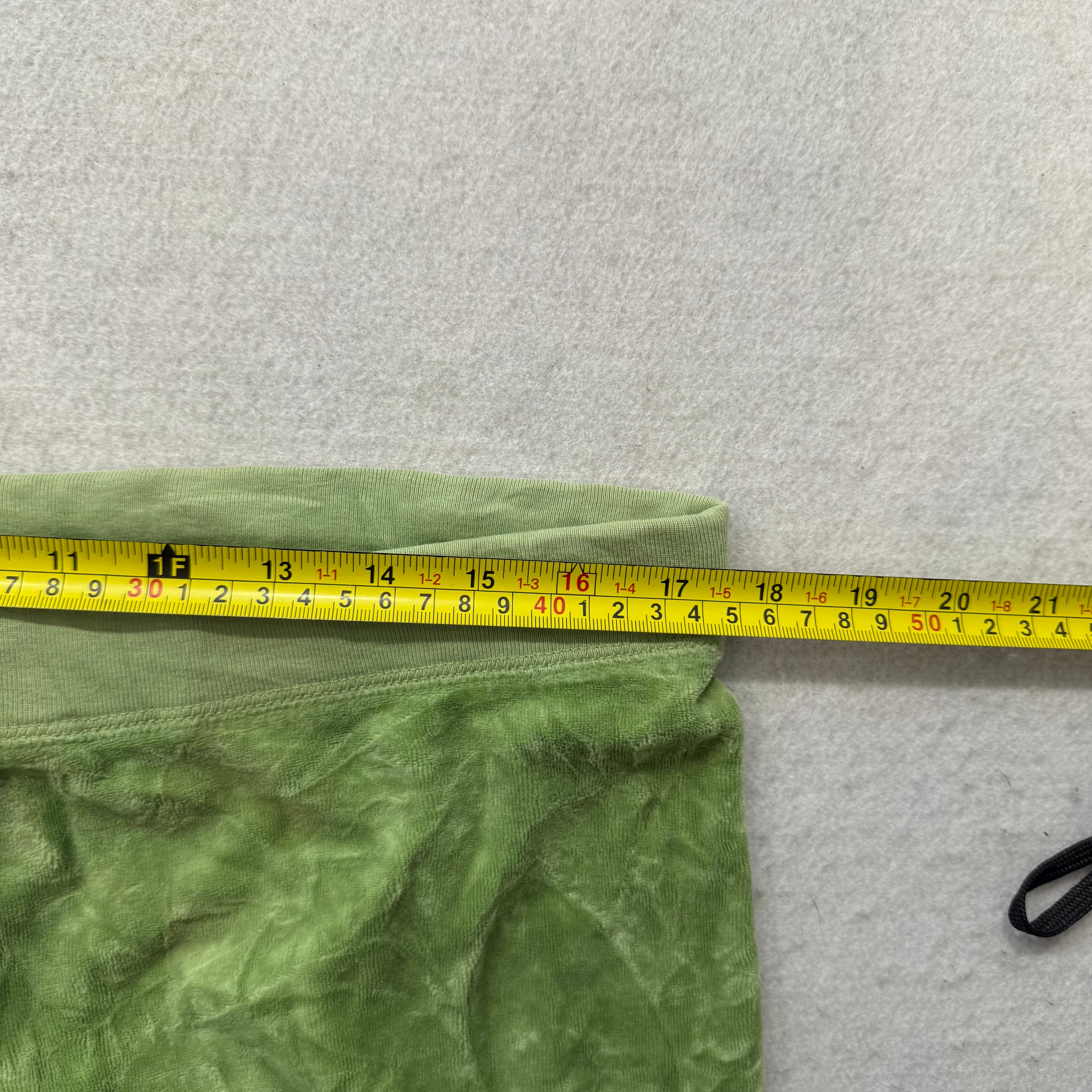 Vintage Juicy Couture Women Apple Green Velour Flared Track Pant Low Rise Size L-Coordom