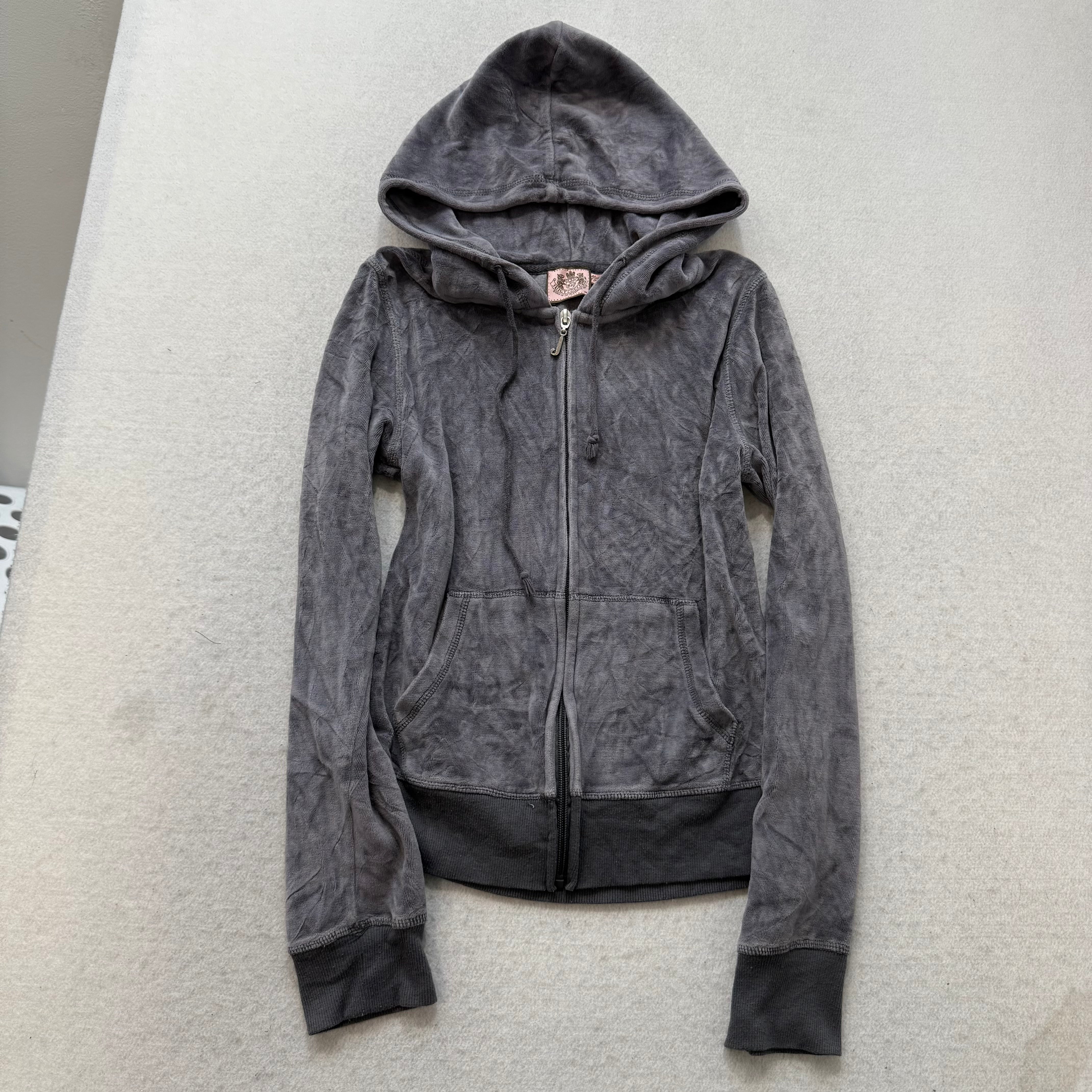 Juicy Couture Women's Gray Velour Full Zip Hoodie Loungewear Graphic Logo Size M-Coordom