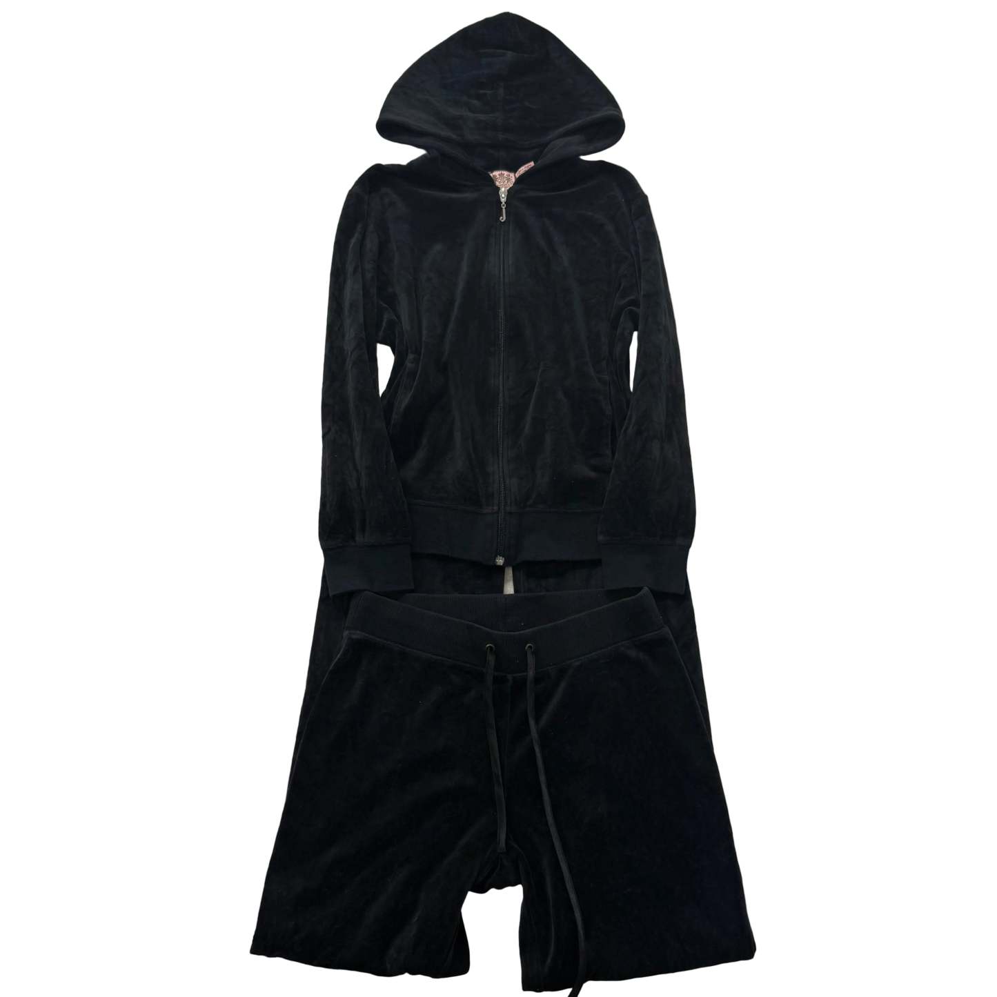 Juicy Couture Women Black Velour Tracksuit Set Zip Up Hoodie & Flare Pant Size S-Coordom