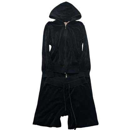 Juicy Couture Women Black Velour Tracksuit Set Zip Up Hoodie & Flare Pant Size S-Coordom