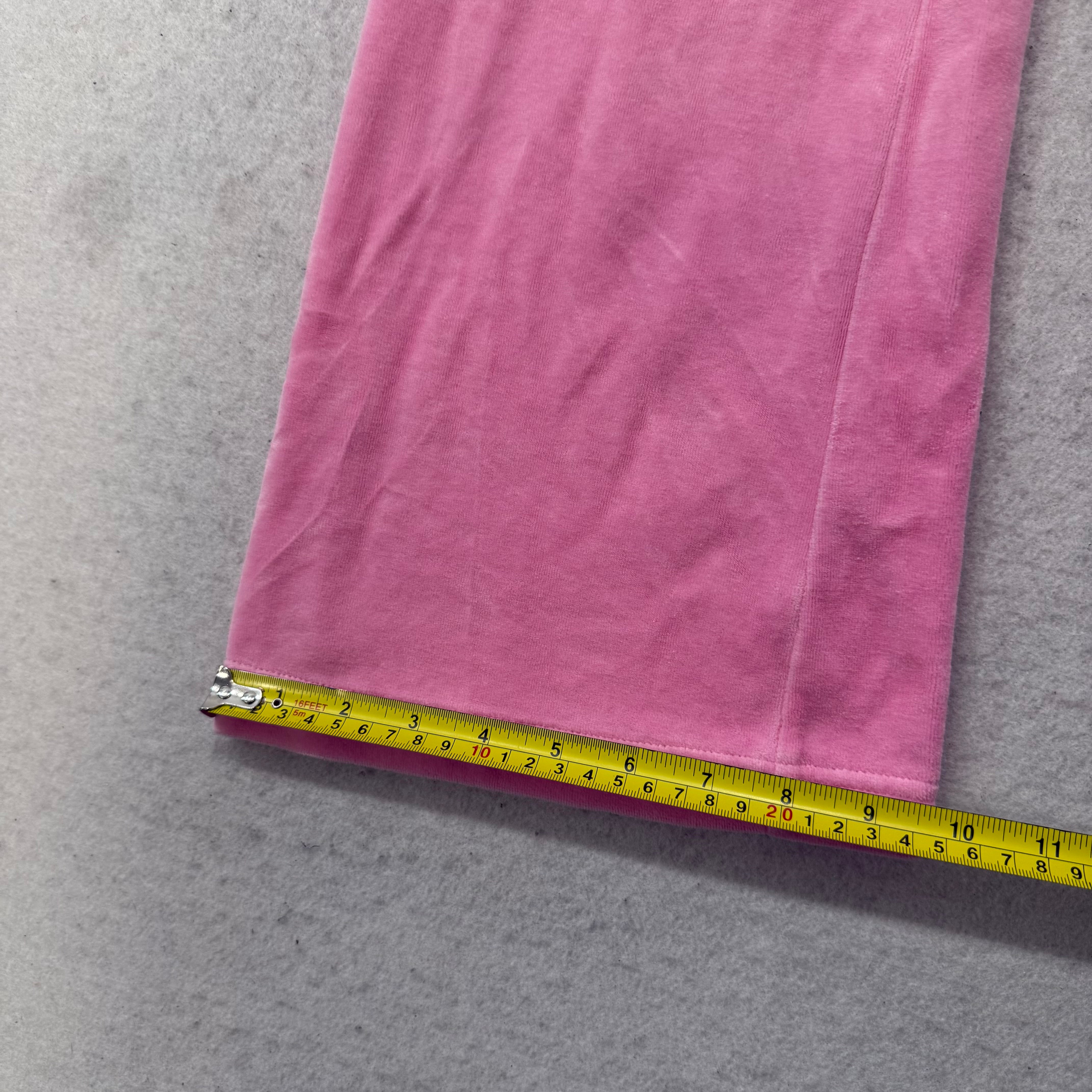 Juicy Couture Women's Pink Velour Flared Track Pants Pockets Drawstring Size M-Coordom