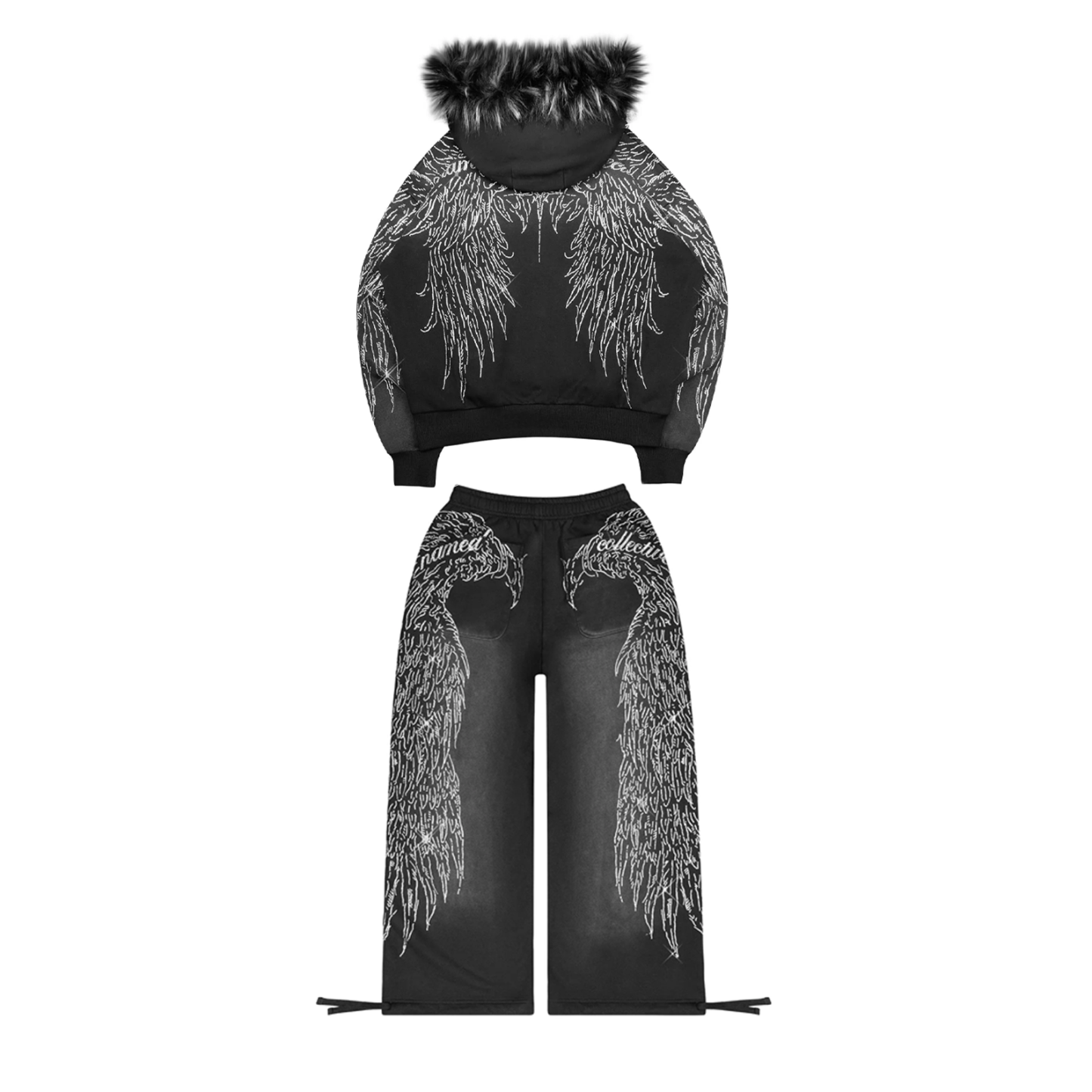 FAUX FUR RHINESTONE SET Black-Coordom