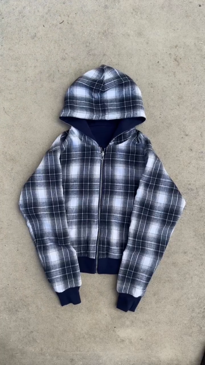REVERSIBLE PLAID ZIP HOODIE|Streetwear Oversized Vintage Casual Wear-Coordom