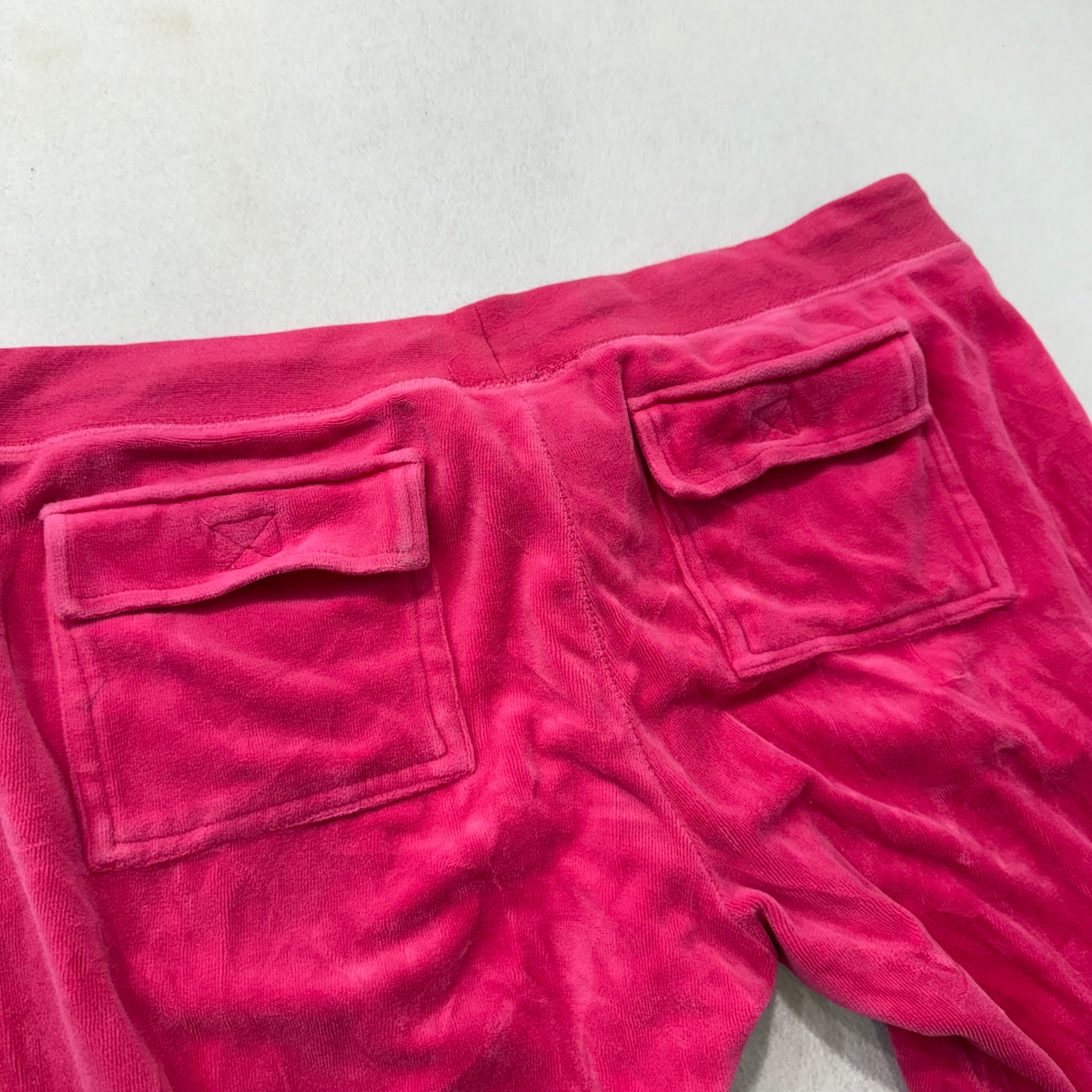 Vintage Juicy Couture Women Hot Pink Velour Flared Track Pant Flap Pocket Size L-Coordom