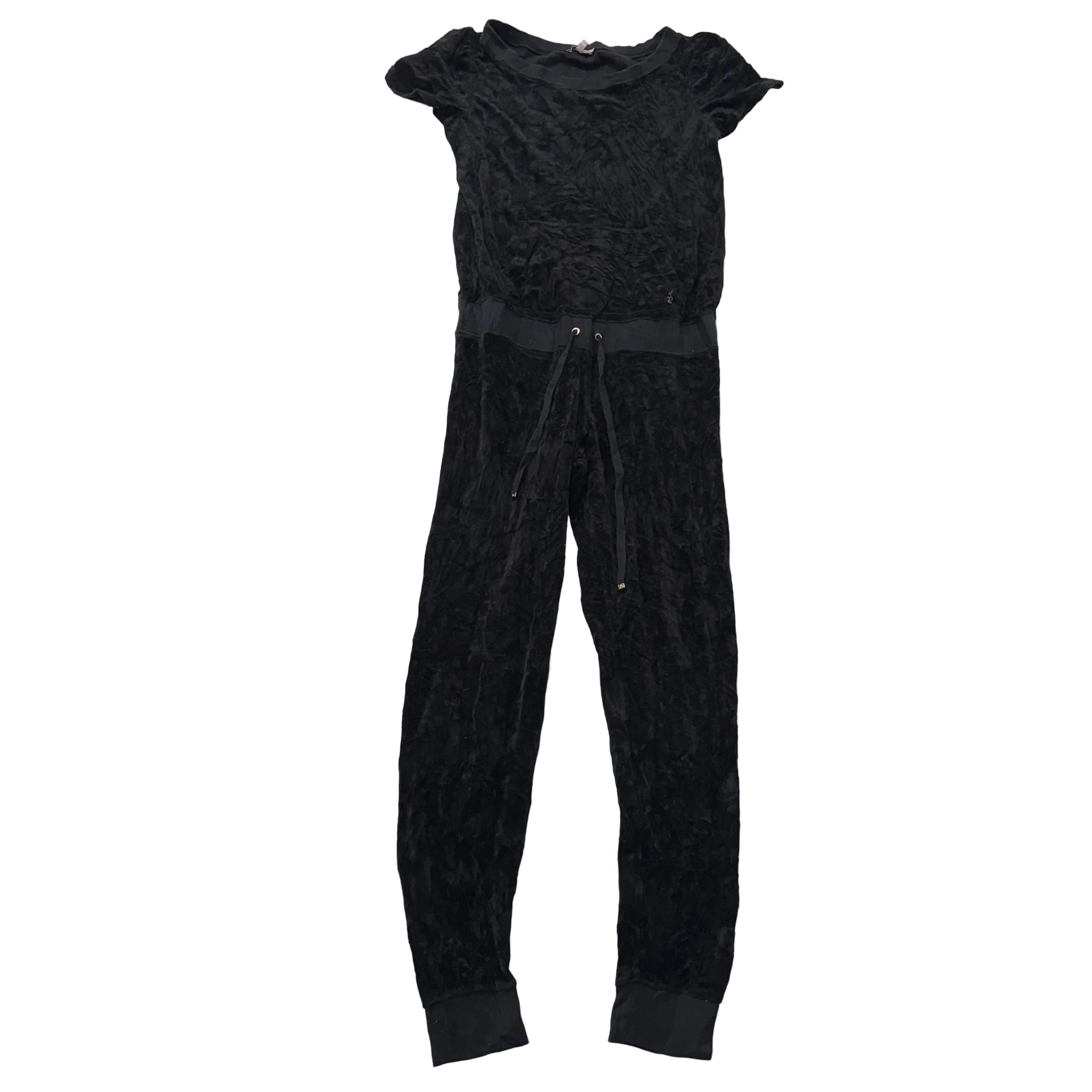 Juicy Couture Women's Black Velour Jumpsuit Set Short Sleeve Drawstring Size S-Coordom