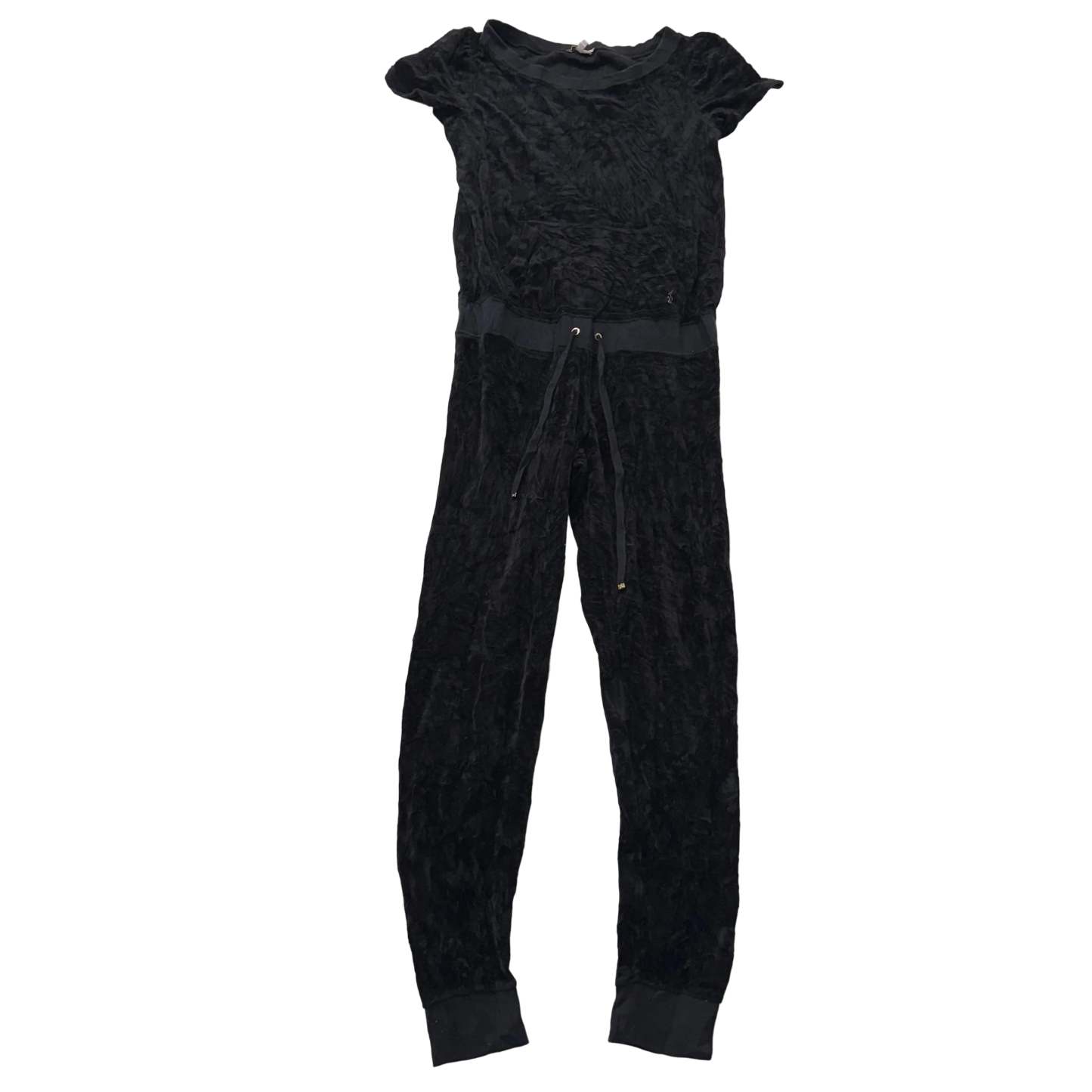 Juicy Couture Women's Black Velour Jumpsuit Set Short Sleeve Drawstring Size S-Coordom