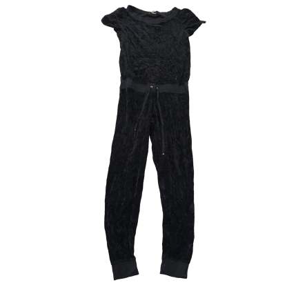 Juicy Couture Women's Black Velour Jumpsuit Set Short Sleeve Drawstring Size S-Coordom