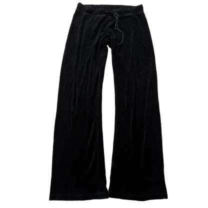 Vintage Juicy Couture Women's Black Velour Flared Track Pant Loungewear Size L-Coordom