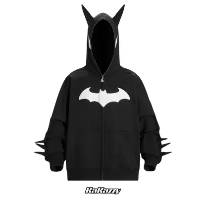 Street style Y2K pattern Full Zip Hoodie Black（Eyes Can See）-Coordom