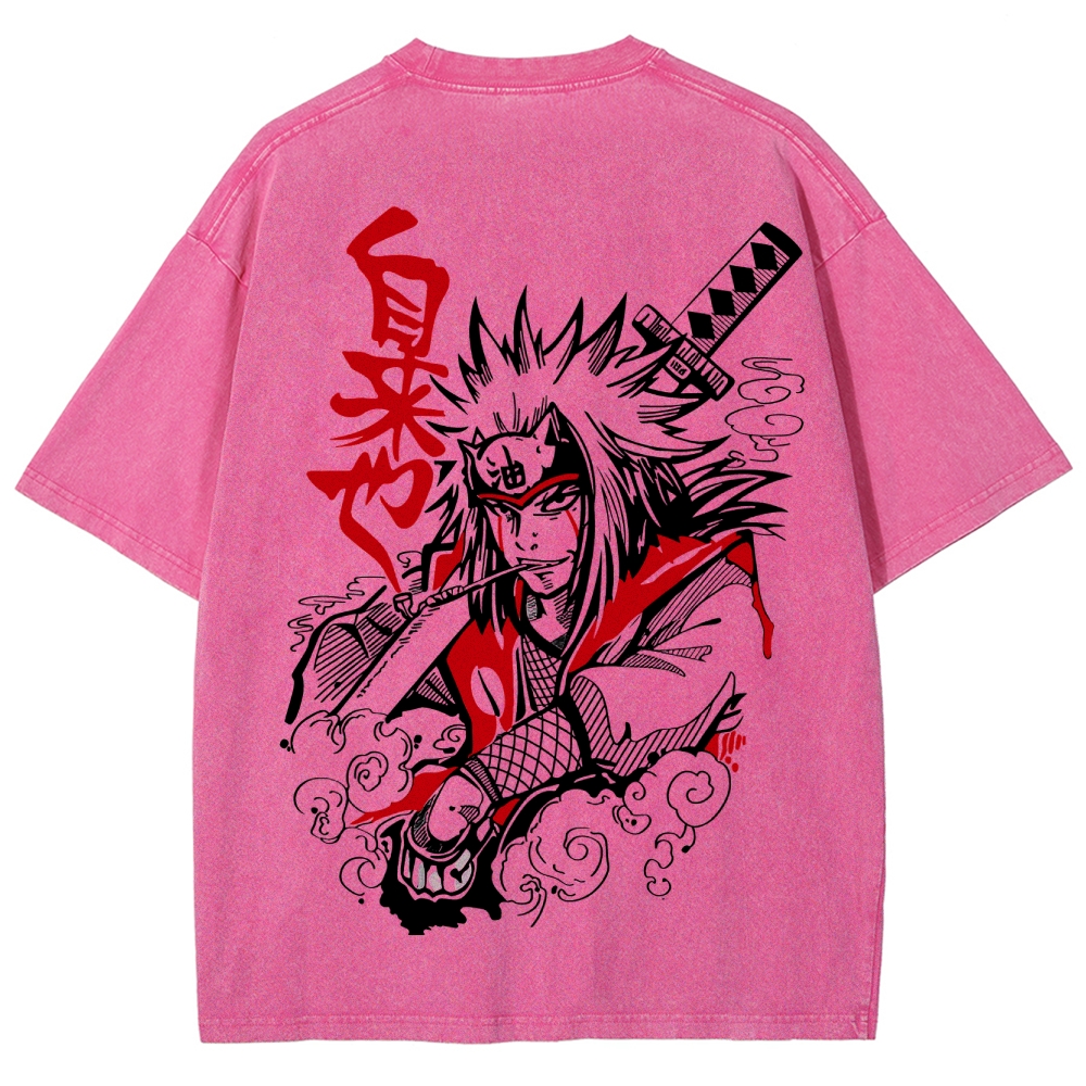 Naruto Sannin Jiraiya Printed Vintage Washed Tee Unisex Oversize Cotton T-shirt-Coordom