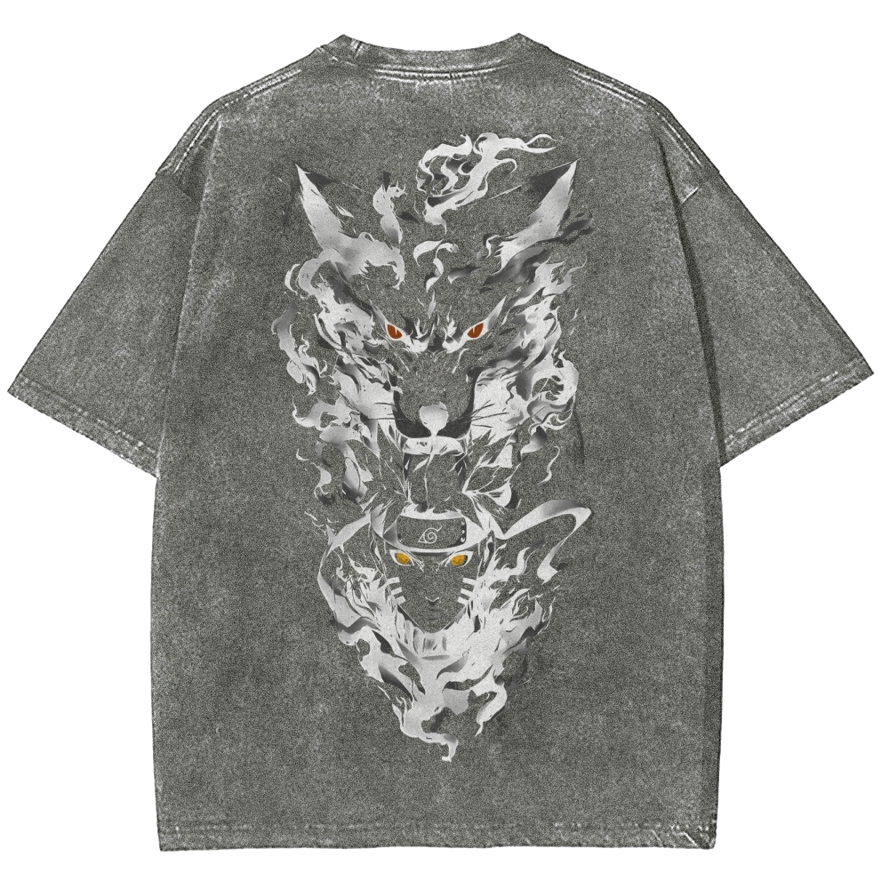 Naruto x Kurama Washed T-Shirt-Coordom