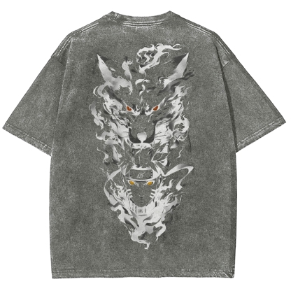 Naruto x Kurama Washed T-Shirt-Coordom