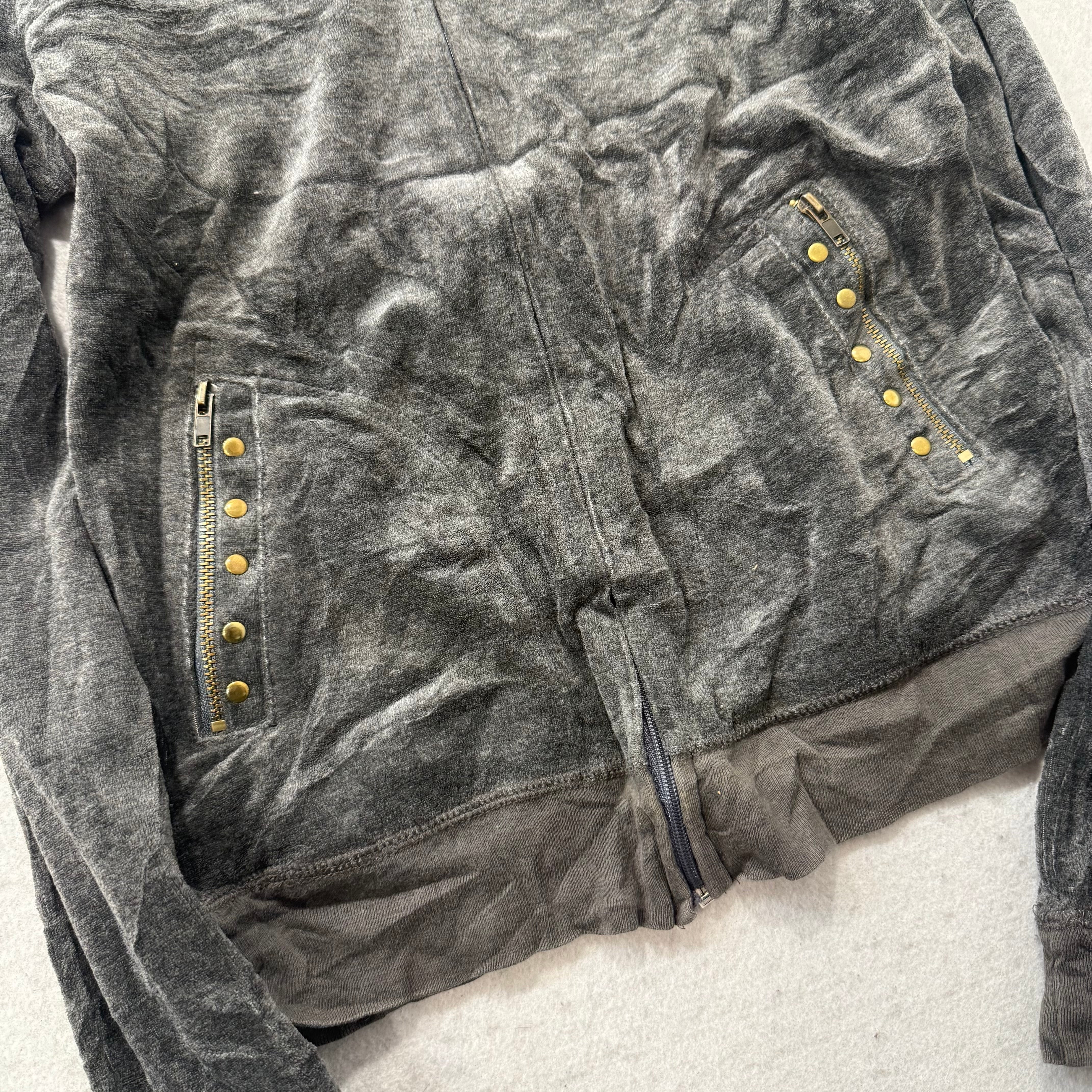 Juicy Couture Women's Dark Charcoal Zip Up Hoodie Studded Pocket Graphic Size XL-Coordom