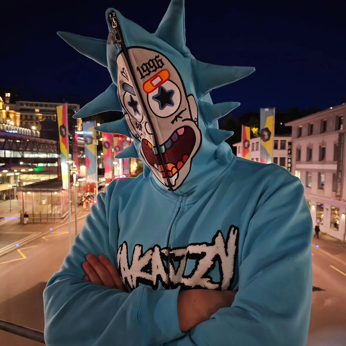 Street style Y2K pattern Full Zip Hoodie Blue-Coordom