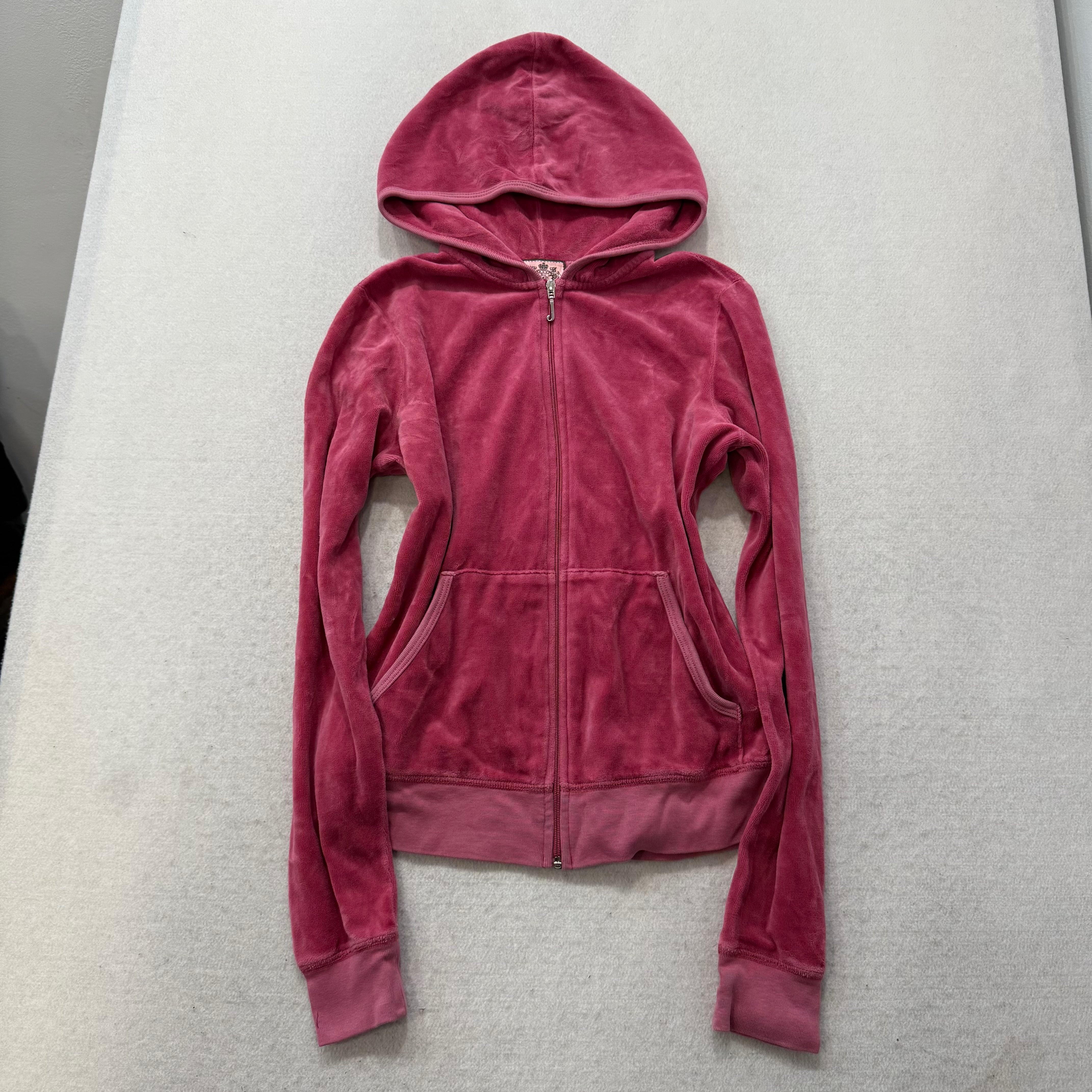 Juicy Couture Deep Rose Velour Tracksuit Set Zip Up Hoodie & Flared Pant Size M-Coordom