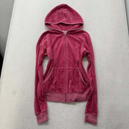 Juicy Couture Deep Rose Velour Tracksuit Set Zip Up Hoodie & Flared Pant Size M-Coordom