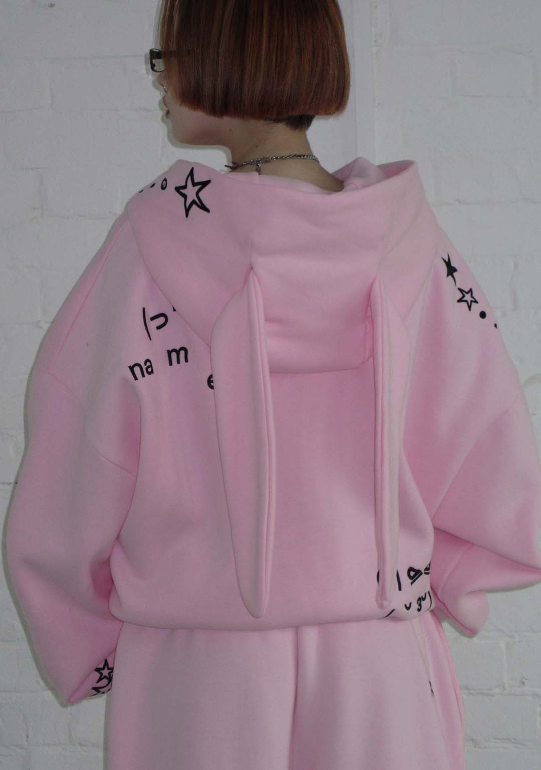 MALFUNCTION BUNNY ZIP HOODIE BABY PINK (DETACHABLE EARS)-Coordom