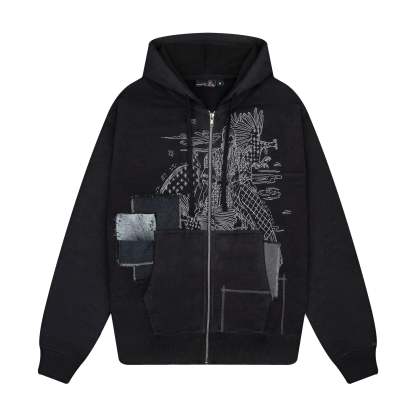 "sashiko" Zip Up black-Coordom