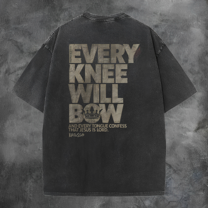 Every Knee Will Bow Printed Men's Washed Tee-Coordom