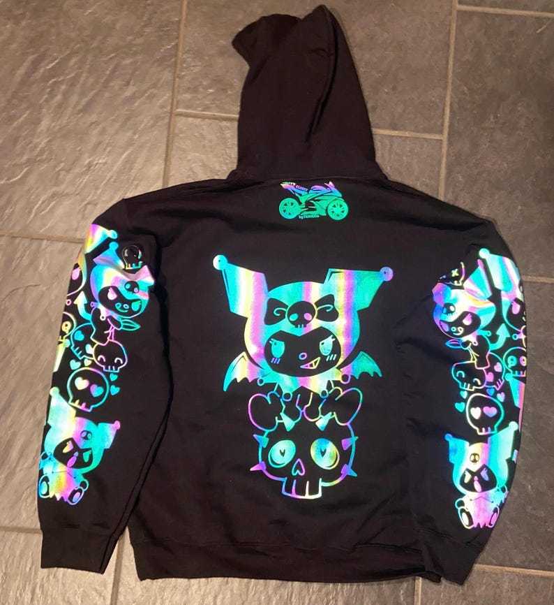Kuro Mi Rainbow Reflective Hoodie - loose fit unisex nighttime essential riding pullover-Coordom