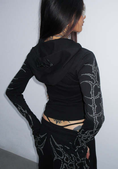 HAUNT STUDDED SCULPT STRETCH ZIP HOODIE BLACK-Coordom
