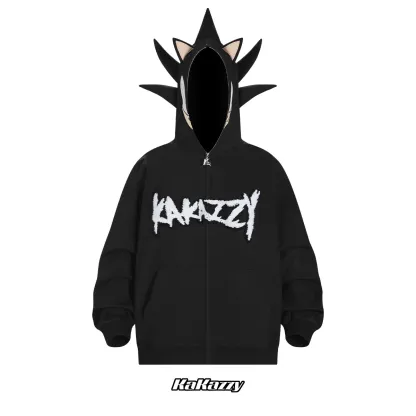 Street style Y2K pattern Full Zip Hoodie Black（Eyes Can See）-Coordom