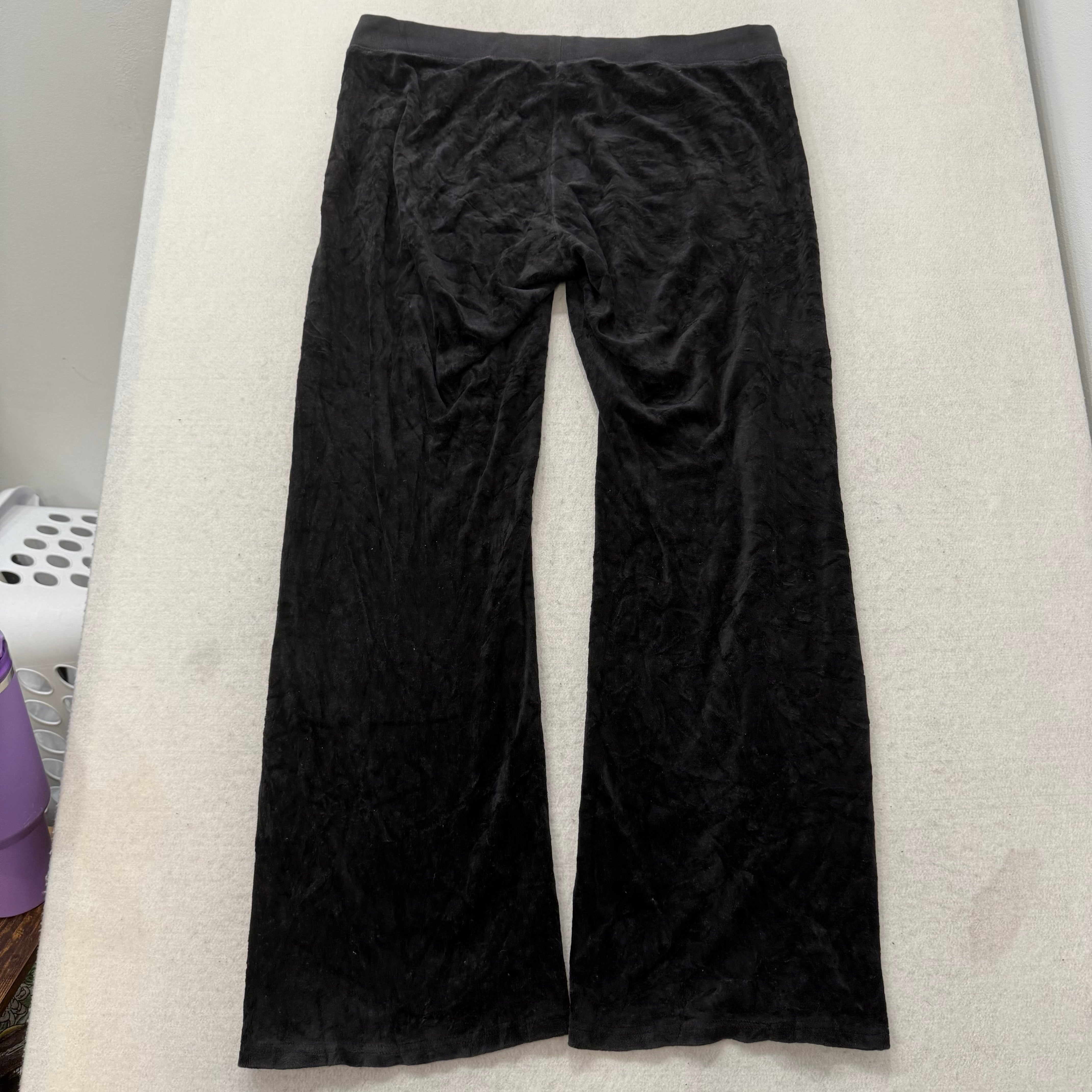 Juicy Couture Women's Black Velour Flared Track Pant Loungewear Low Rise Size L-Coordom