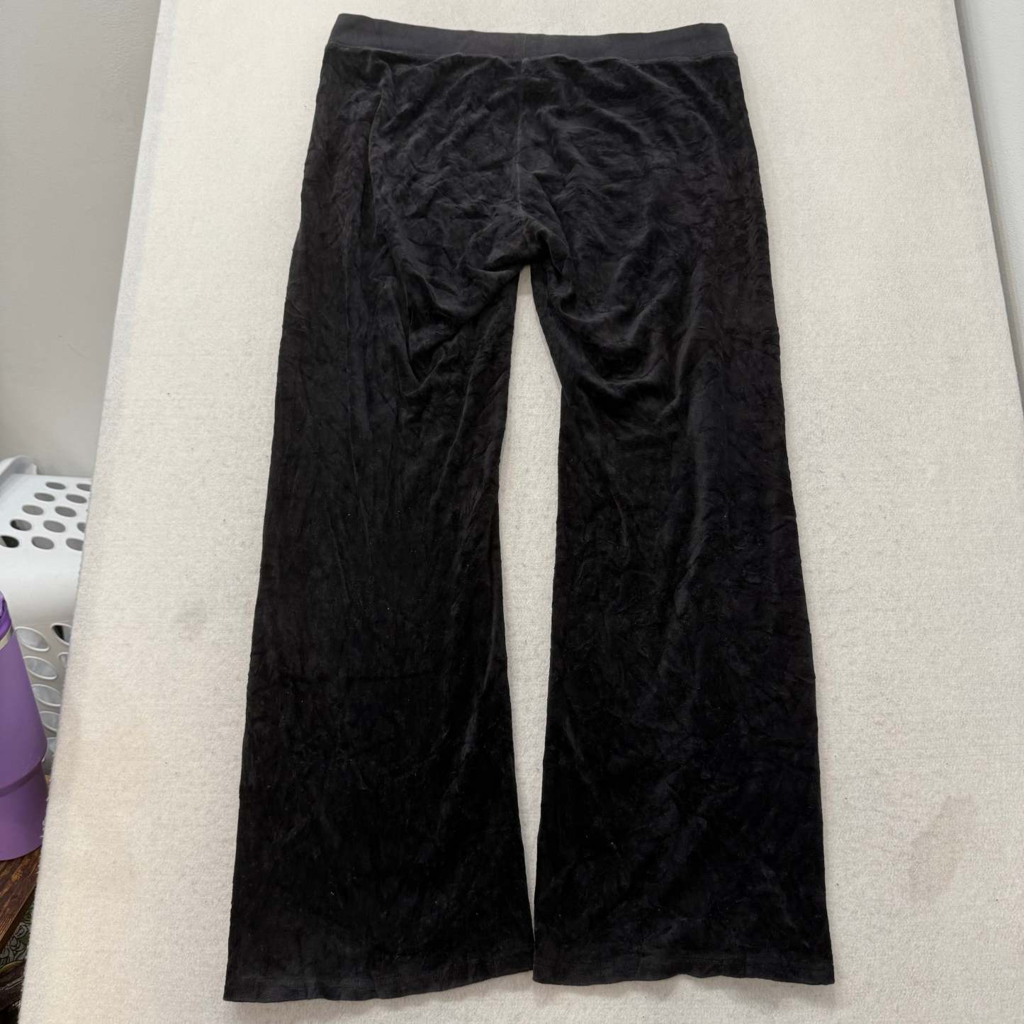 Juicy Couture Women's Black Velour Flared Track Pant Loungewear Low Rise Size L-Coordom
